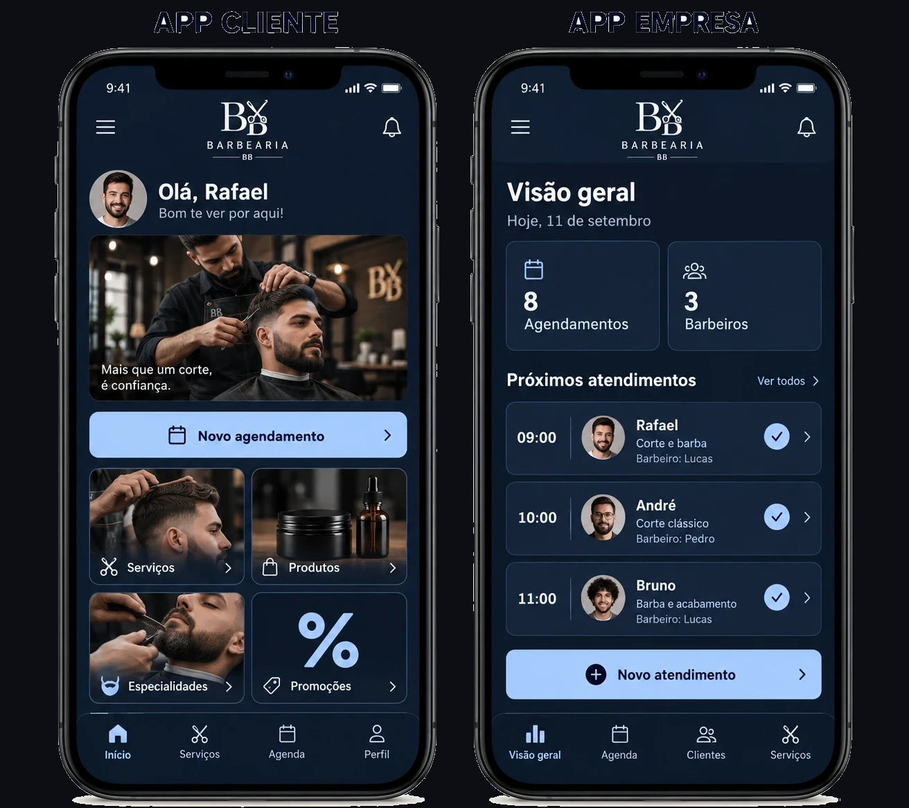 App Cliente e App Empresa — Barbearias