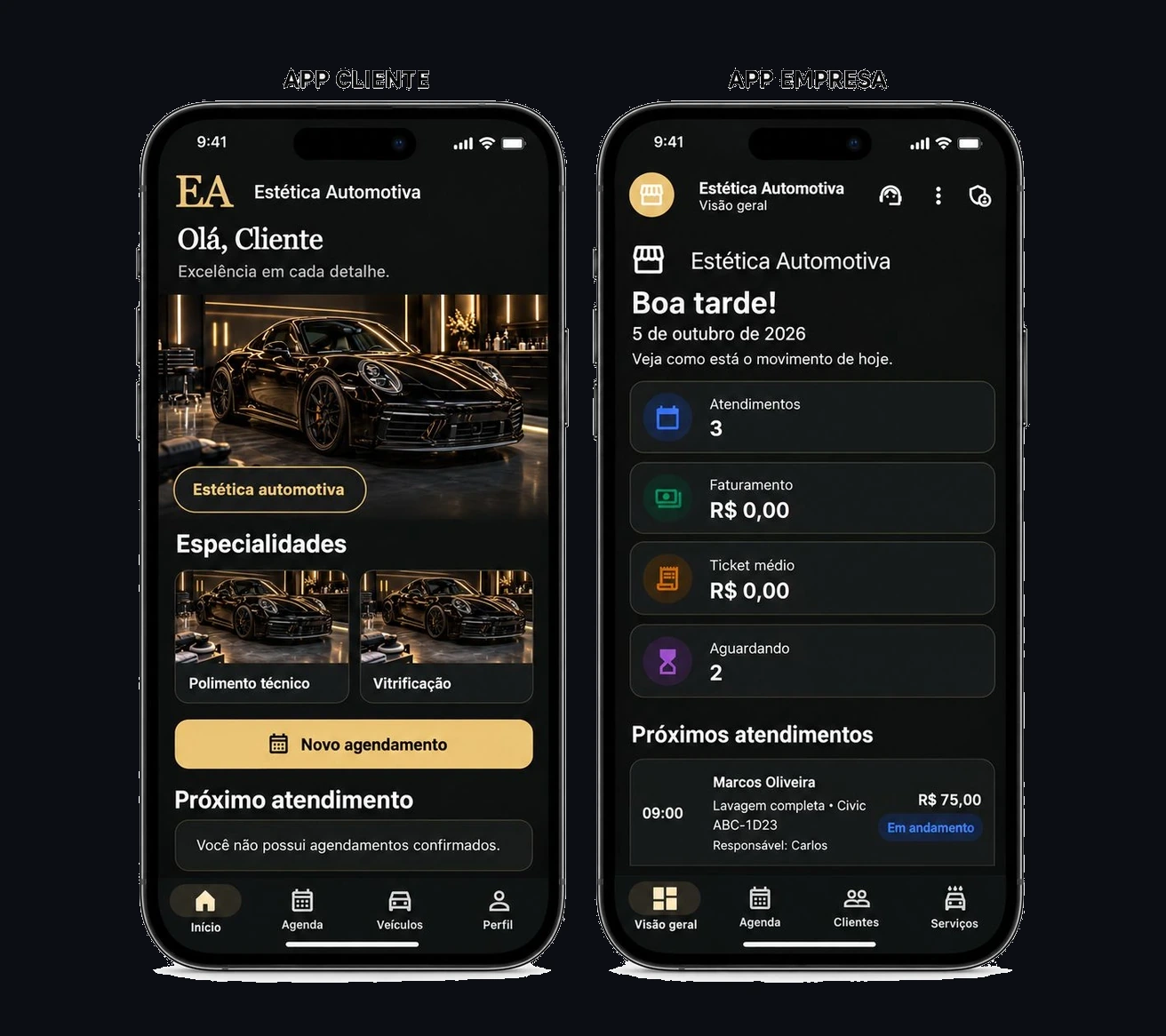 App Cliente e App Empresa — Estética Automotiva