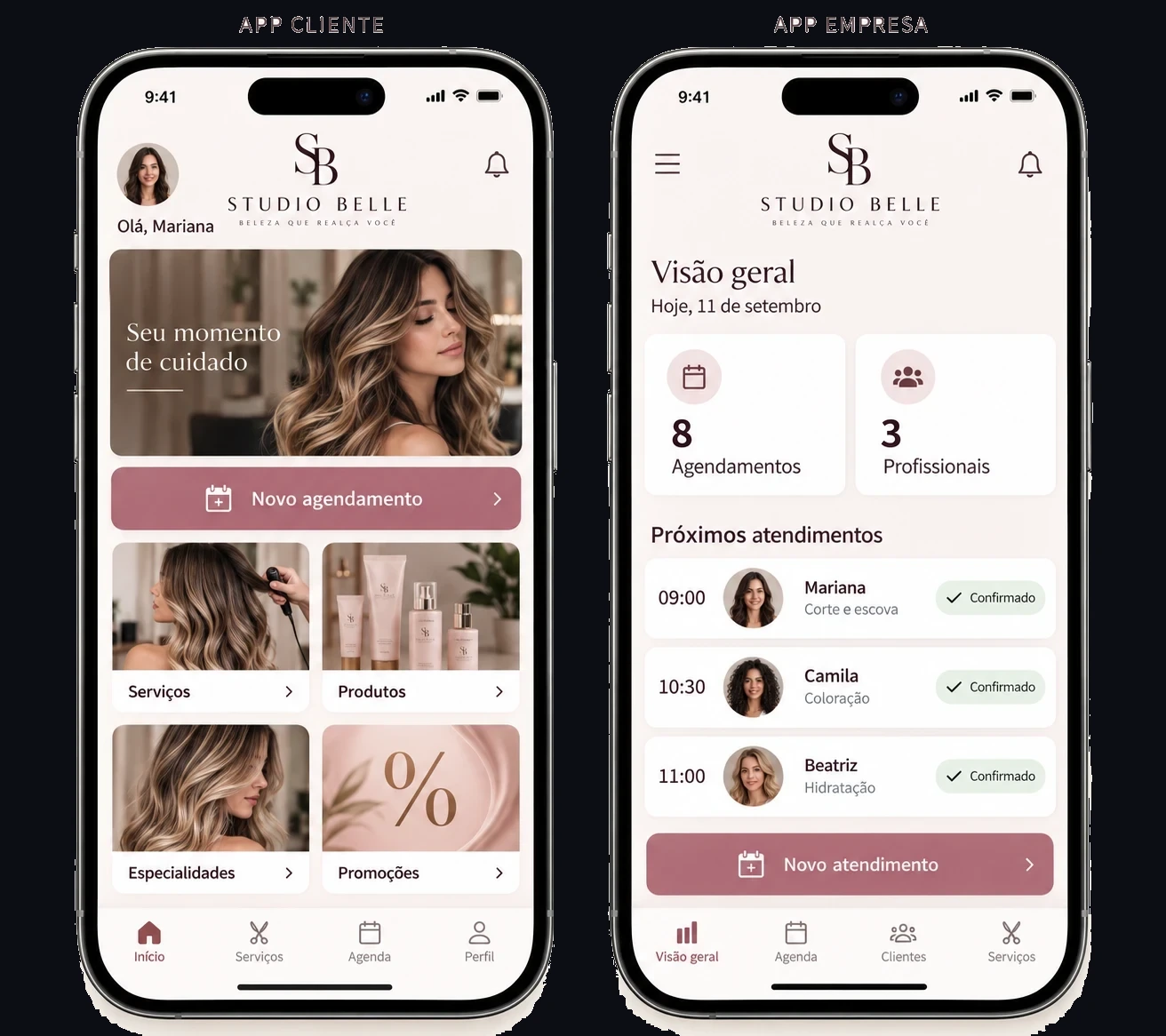 App Cliente e App Empresa — Salões de beleza